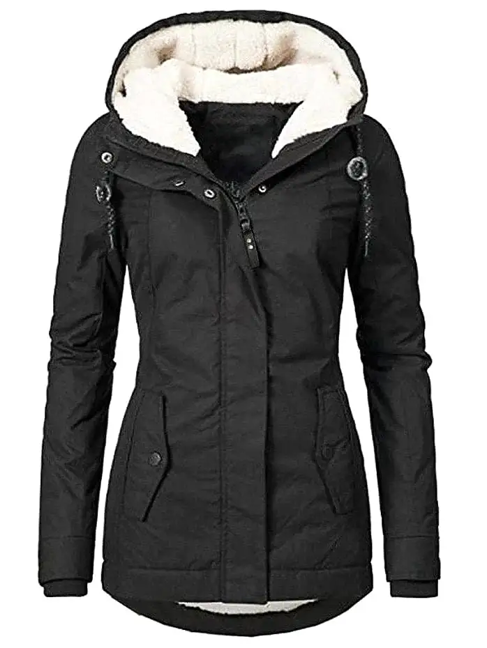 3-in-1 Women's Windproof Parka Jacket with V-Neck and Zipper Closure