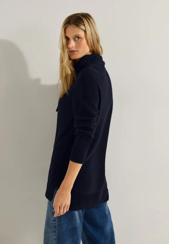 302468- Navy Cowl Neck Jumper - Cecil