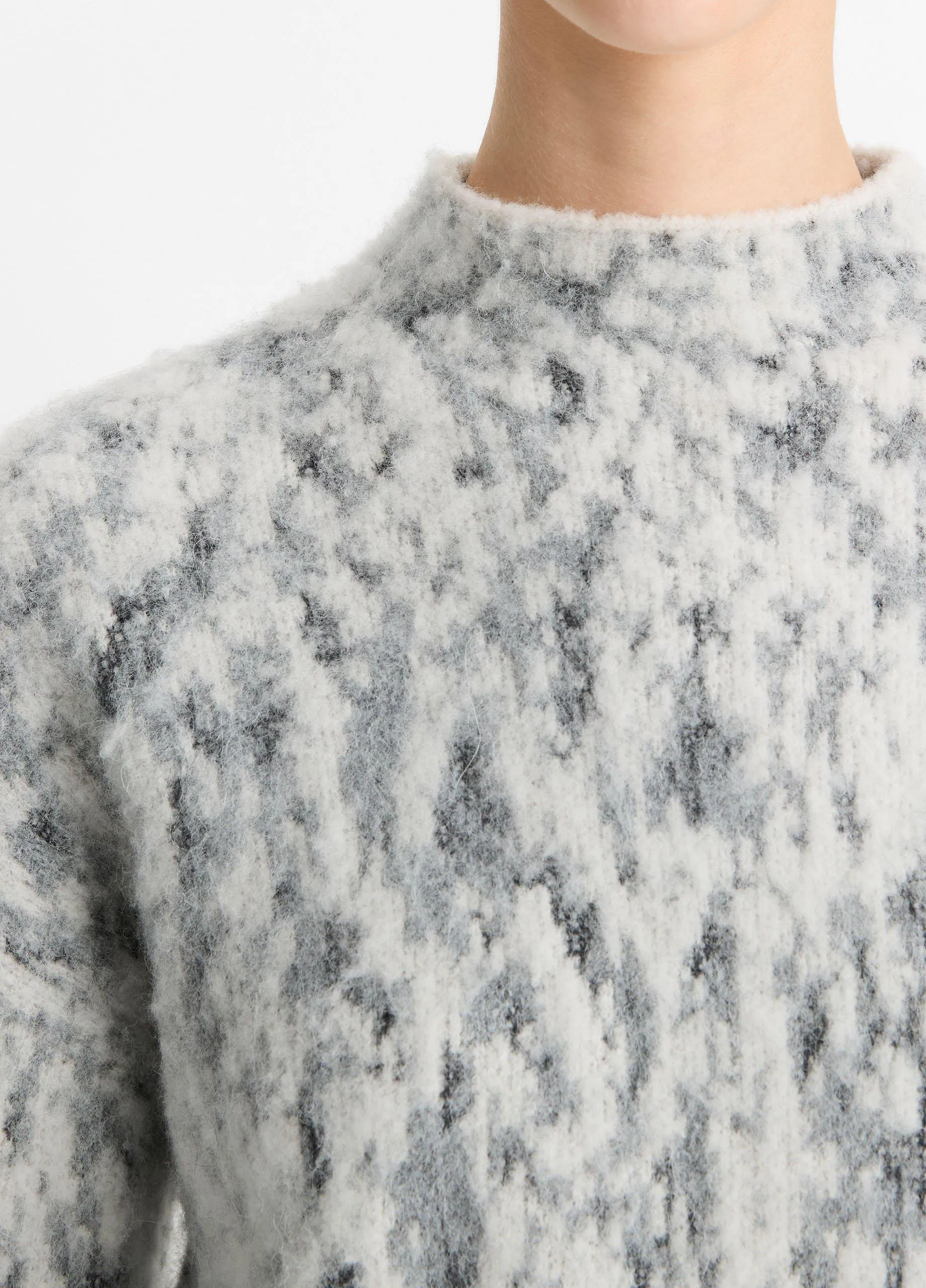 Abstract Onyx Jacquard Wool-Blend Mock Neck Sweater