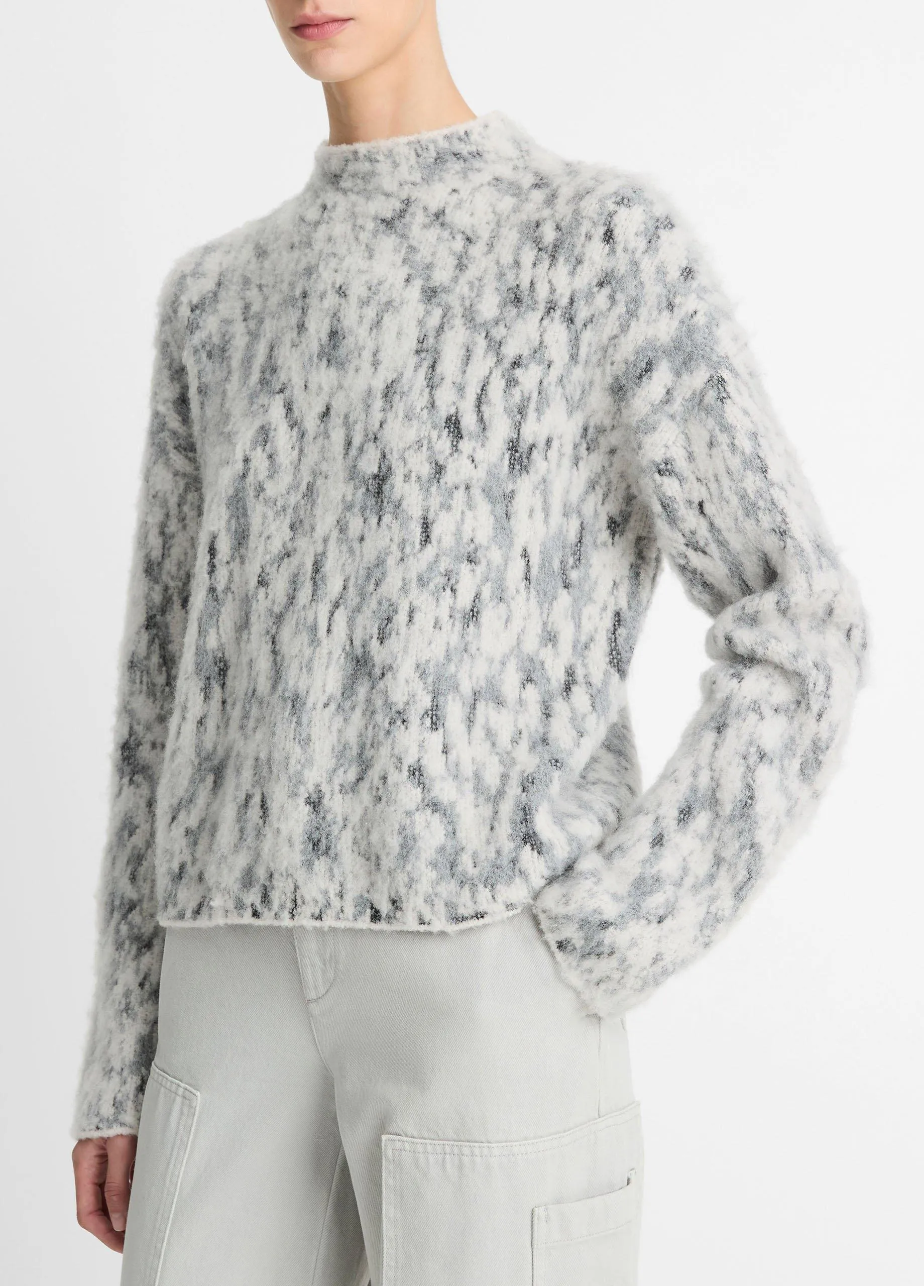 Abstract Onyx Jacquard Wool-Blend Mock Neck Sweater