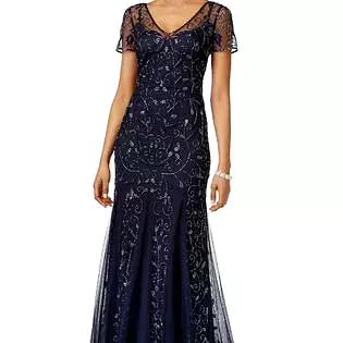 Adrianna Papell - 91918840 Beaded Illusion V-neck Sheath Dress