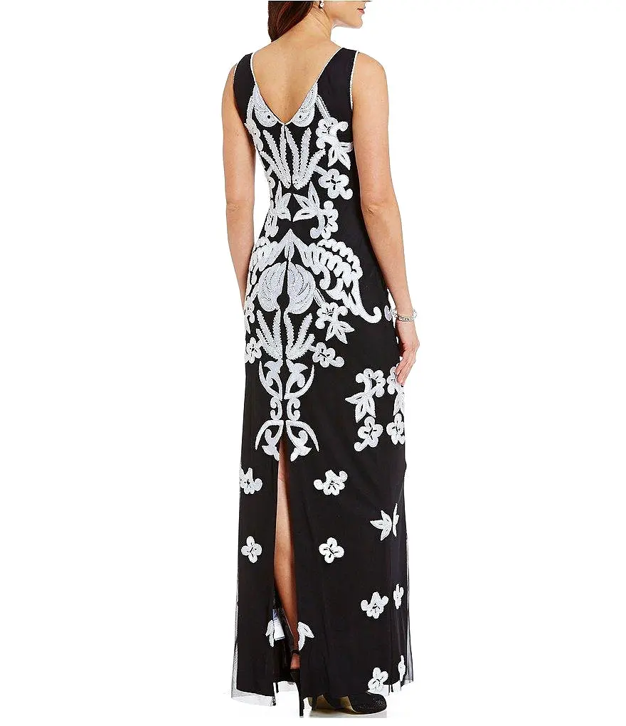 Adrianna Papell - AP1E200676 Embroidered Bateau Sheath Dress