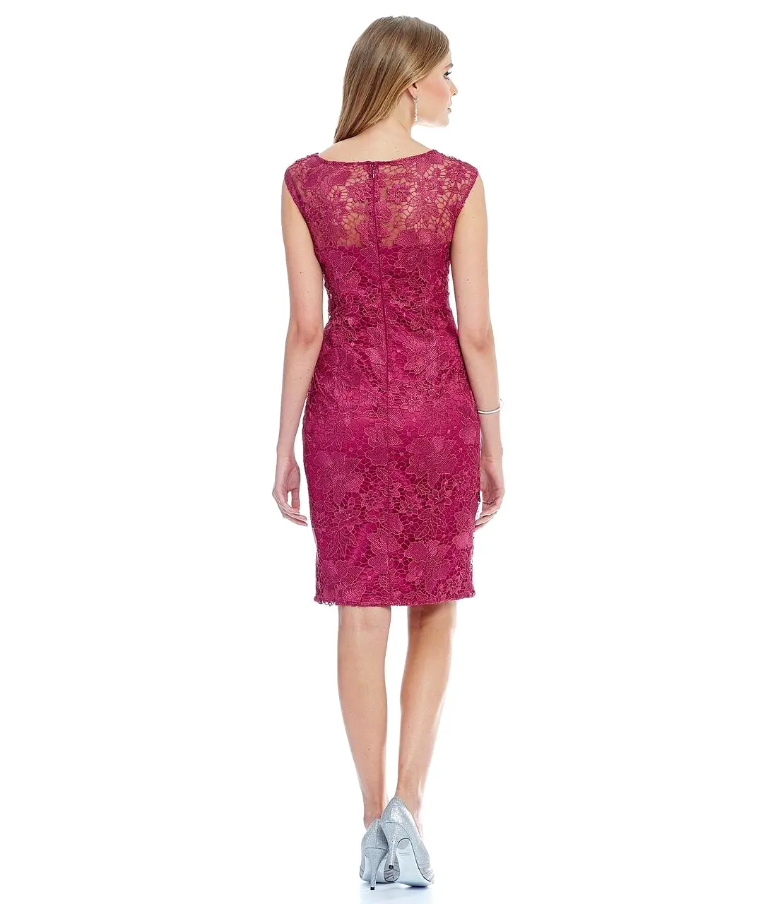 Adrianna Papell - Bateau Neckline Lace Cocktail Dress 81925540