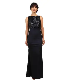 Adrianna Papell - Bateau Neckline Sequined Long Dress AP1E200234