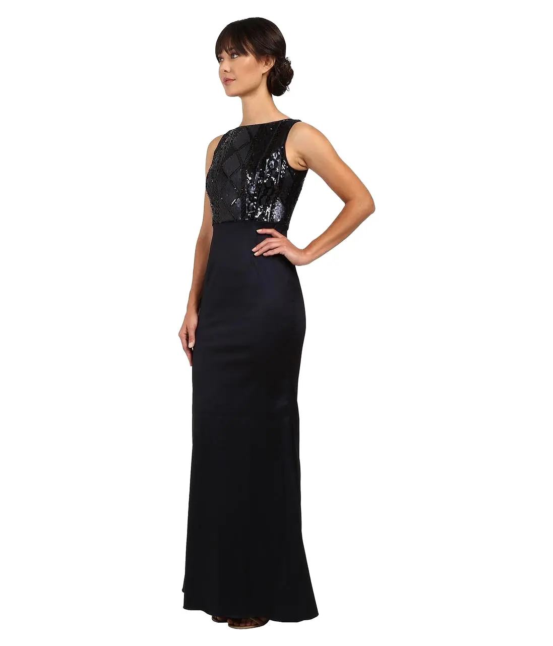 Adrianna Papell - Bateau Neckline Sequined Long Dress AP1E200234