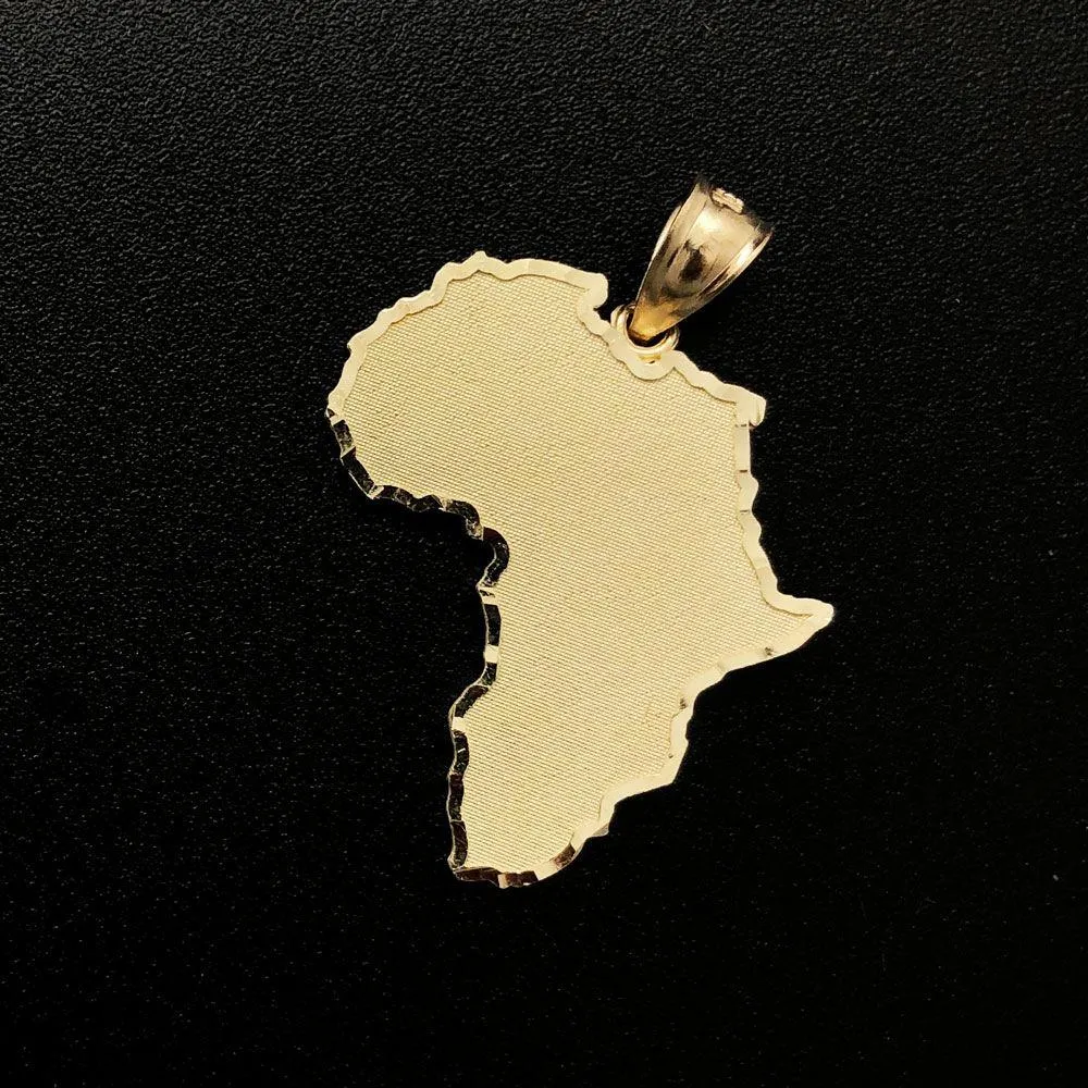 Africa Continent Matte DC 10K Yellow Gold Pendant