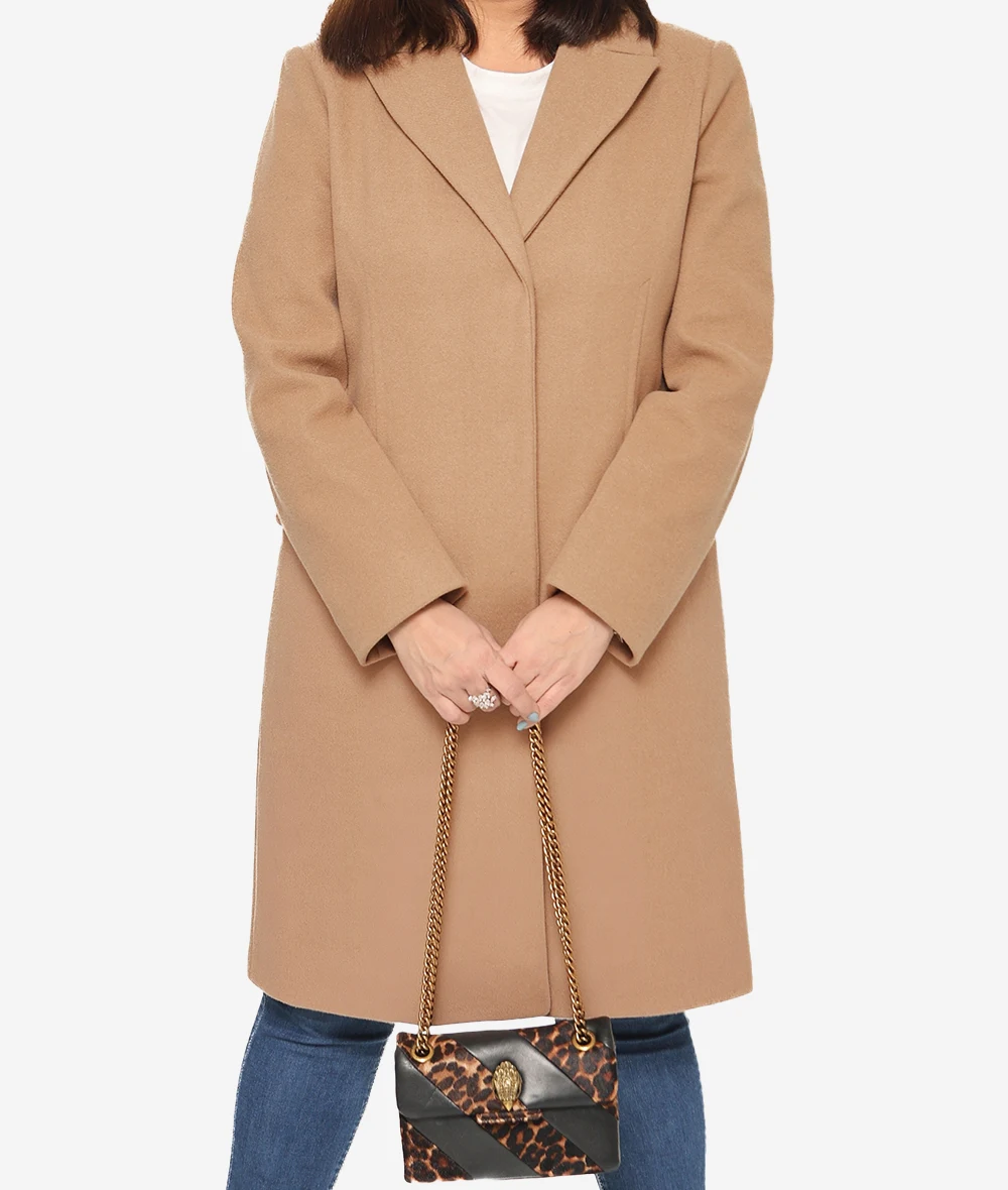 Aline Womens Beige Knee Length Wool Coat