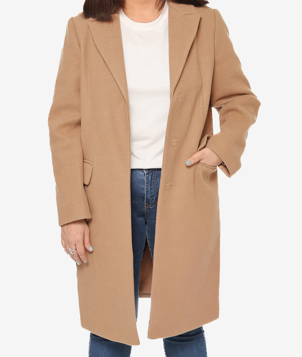 Aline Womens Beige Knee Length Wool Coat