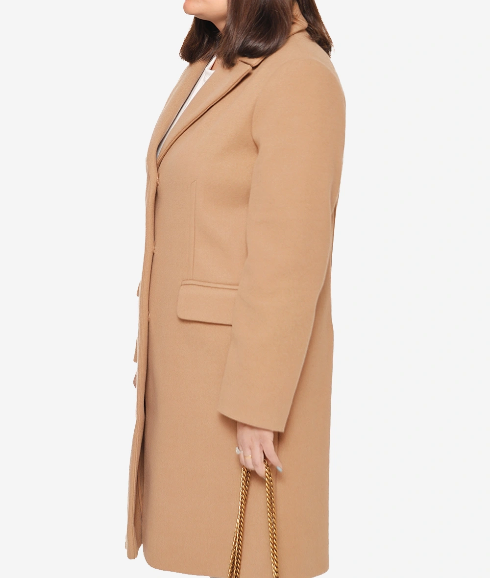 Aline Womens Beige Knee Length Wool Coat