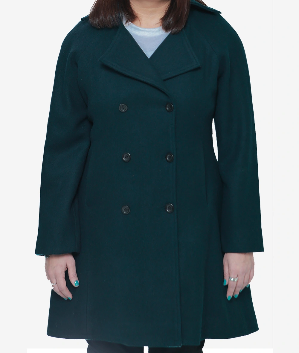 Ana Womens Forest Green Double Breasted Flare Wool Coat