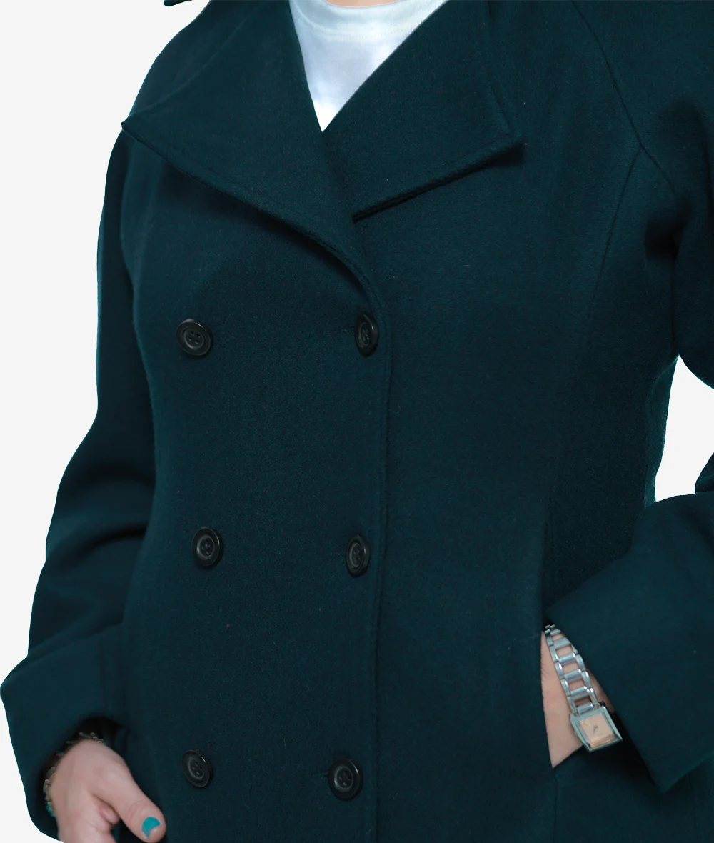 Ana Womens Forest Green Double Breasted Flare Wool Coat