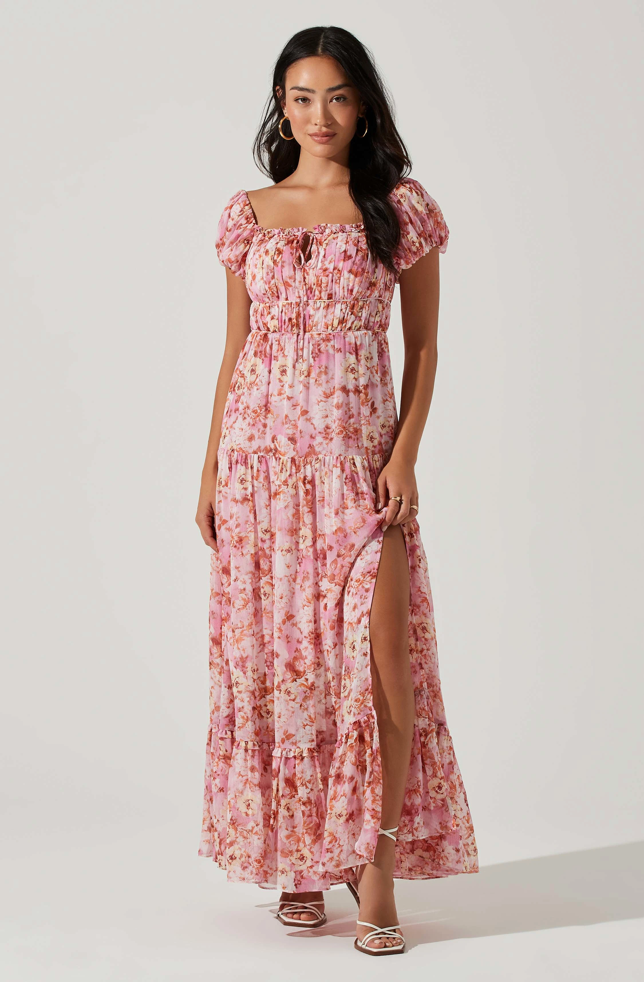 ASTR The Label ROSELINE OFF SHOULDER FLORAL MAXI DRESS - Pink Orange