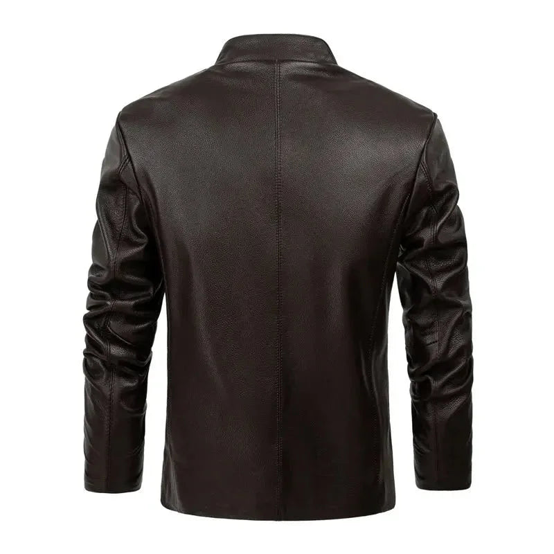 Autumn Fashion Cowhide Genuine Leather Stand Collar Jacket for Men