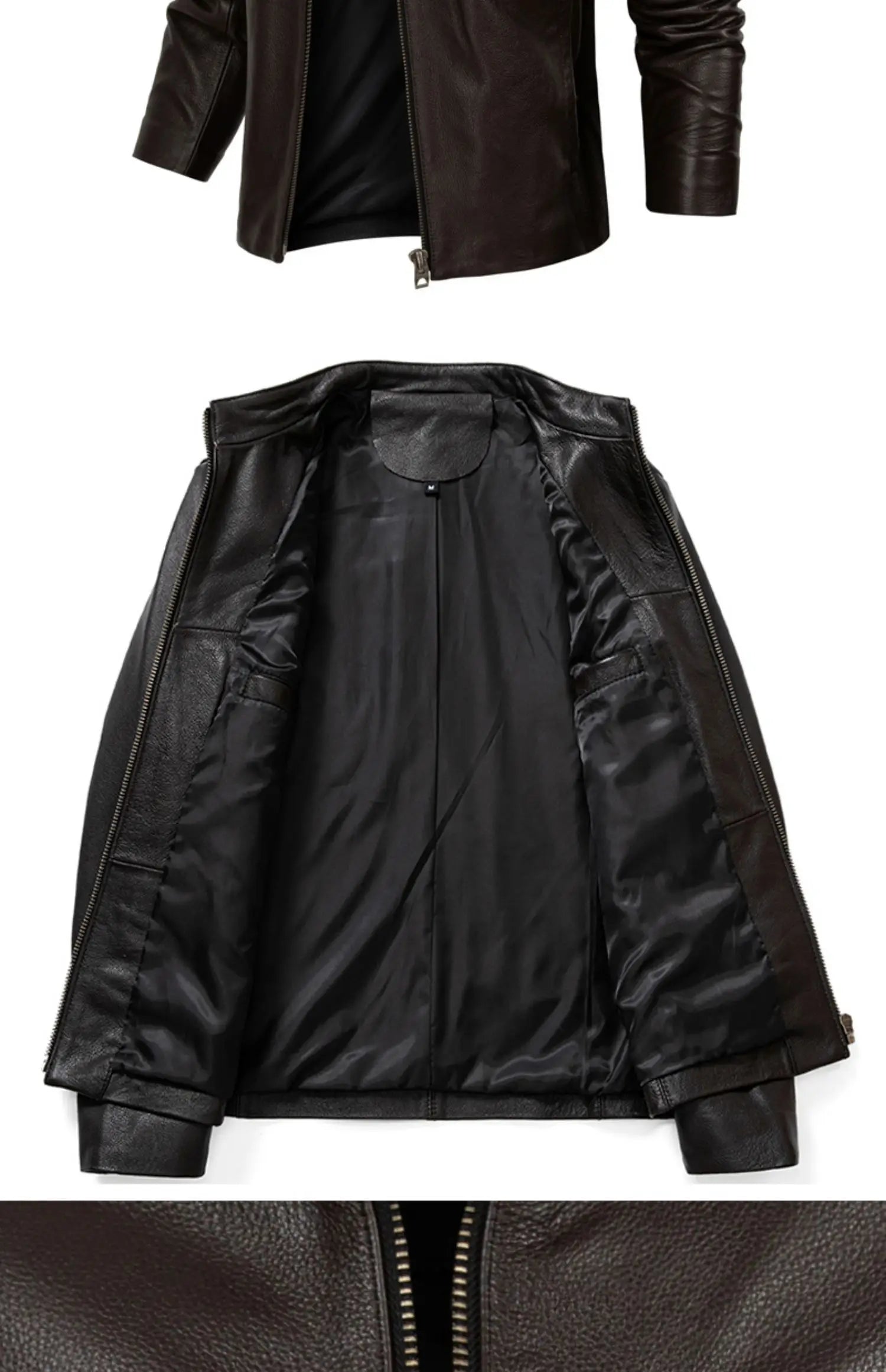 Autumn Fashion Cowhide Genuine Leather Stand Collar Jacket for Men