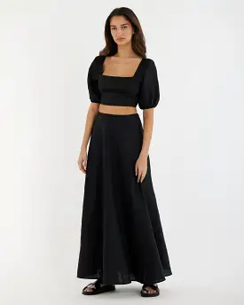 Beatrice Linen Maxi Skirt - Black