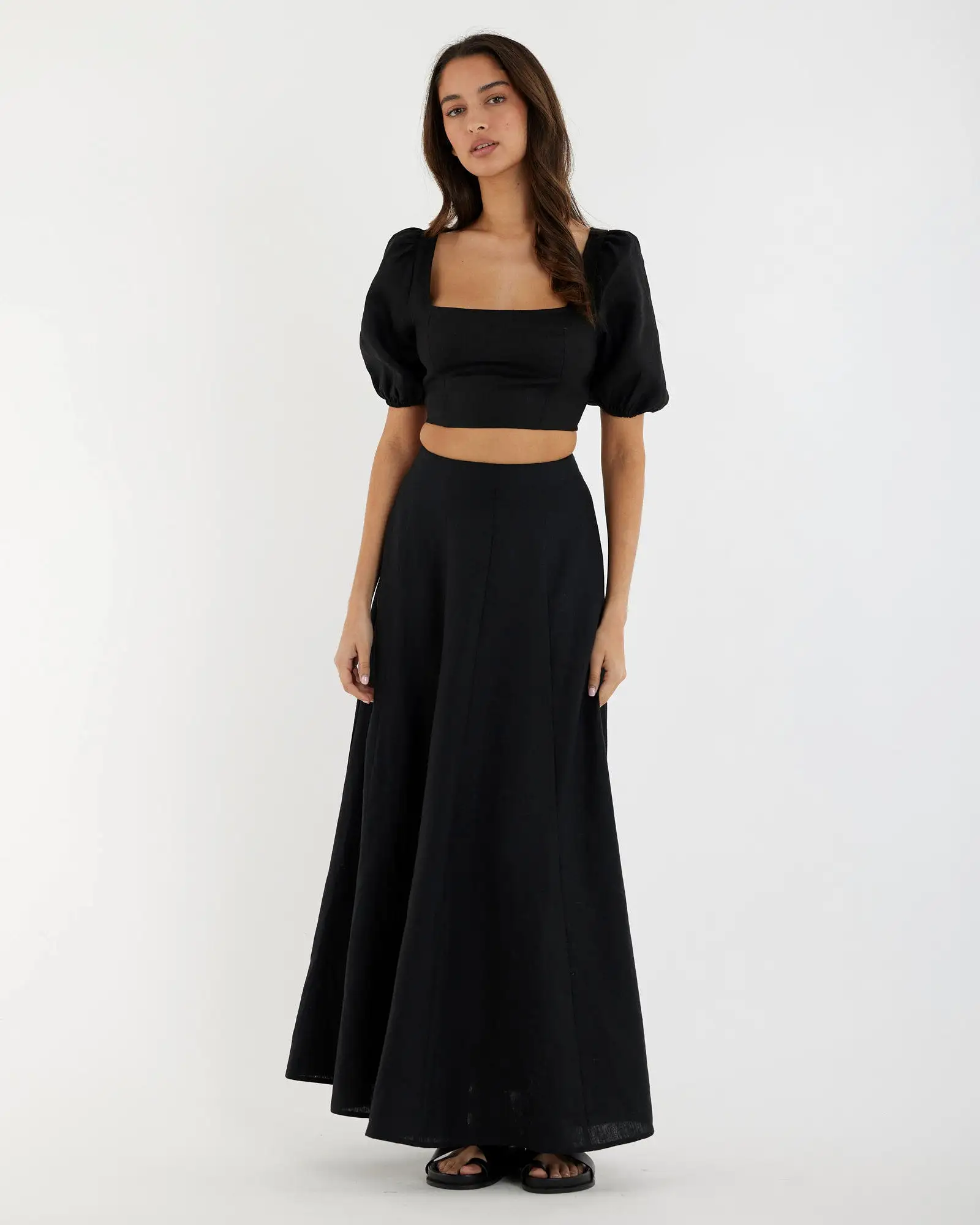 Beatrice Linen Maxi Skirt - Black