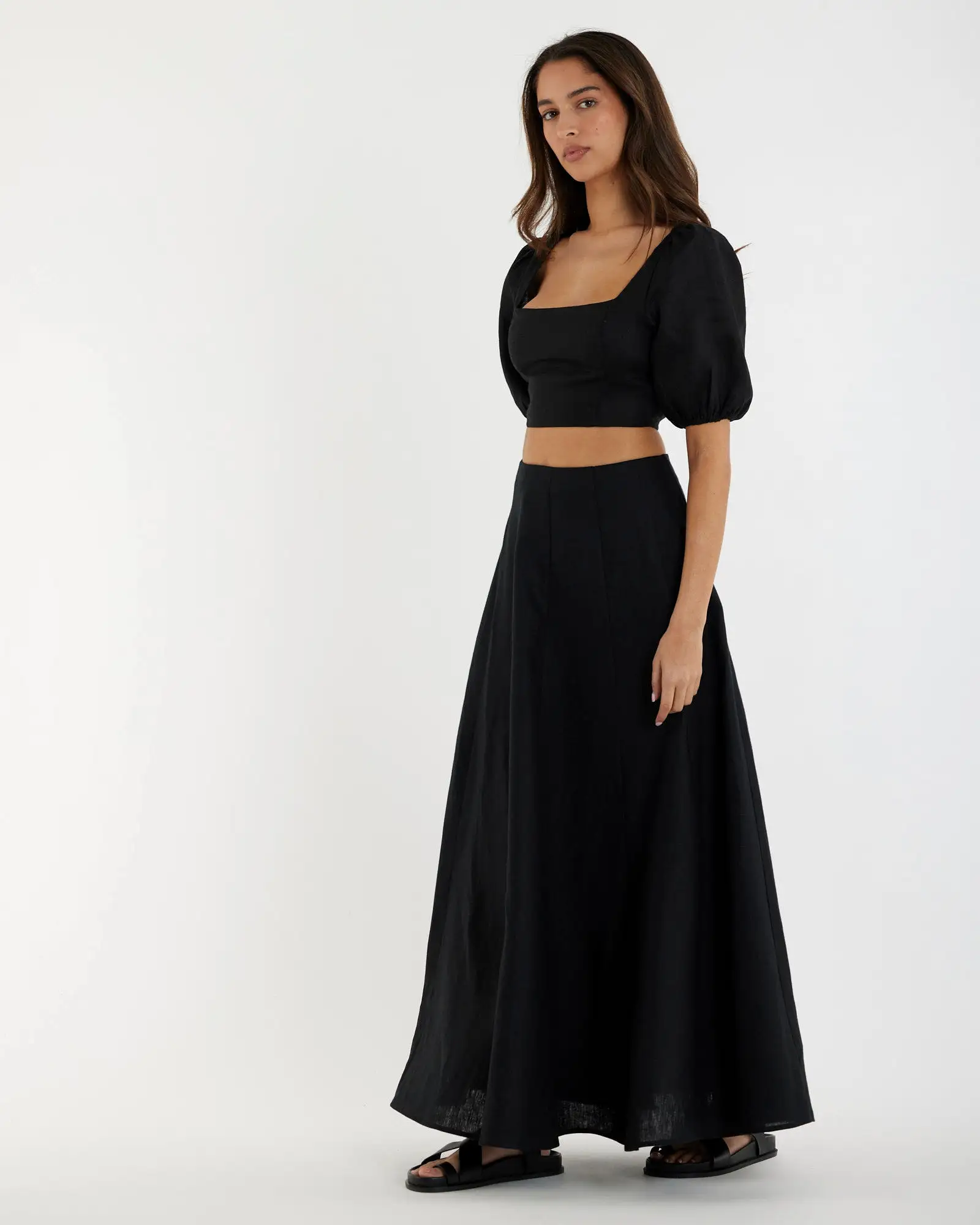 Beatrice Linen Maxi Skirt - Black