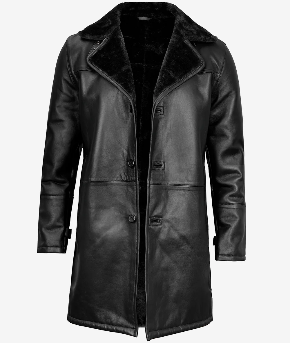 Black Three Quarter Shearling Leather Coat for Men