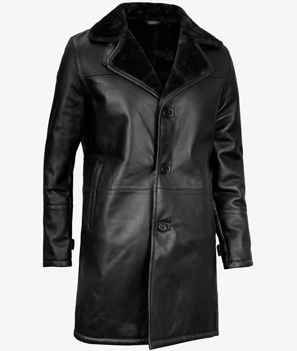 Black Three Quarter Shearling Leather Coat for Men