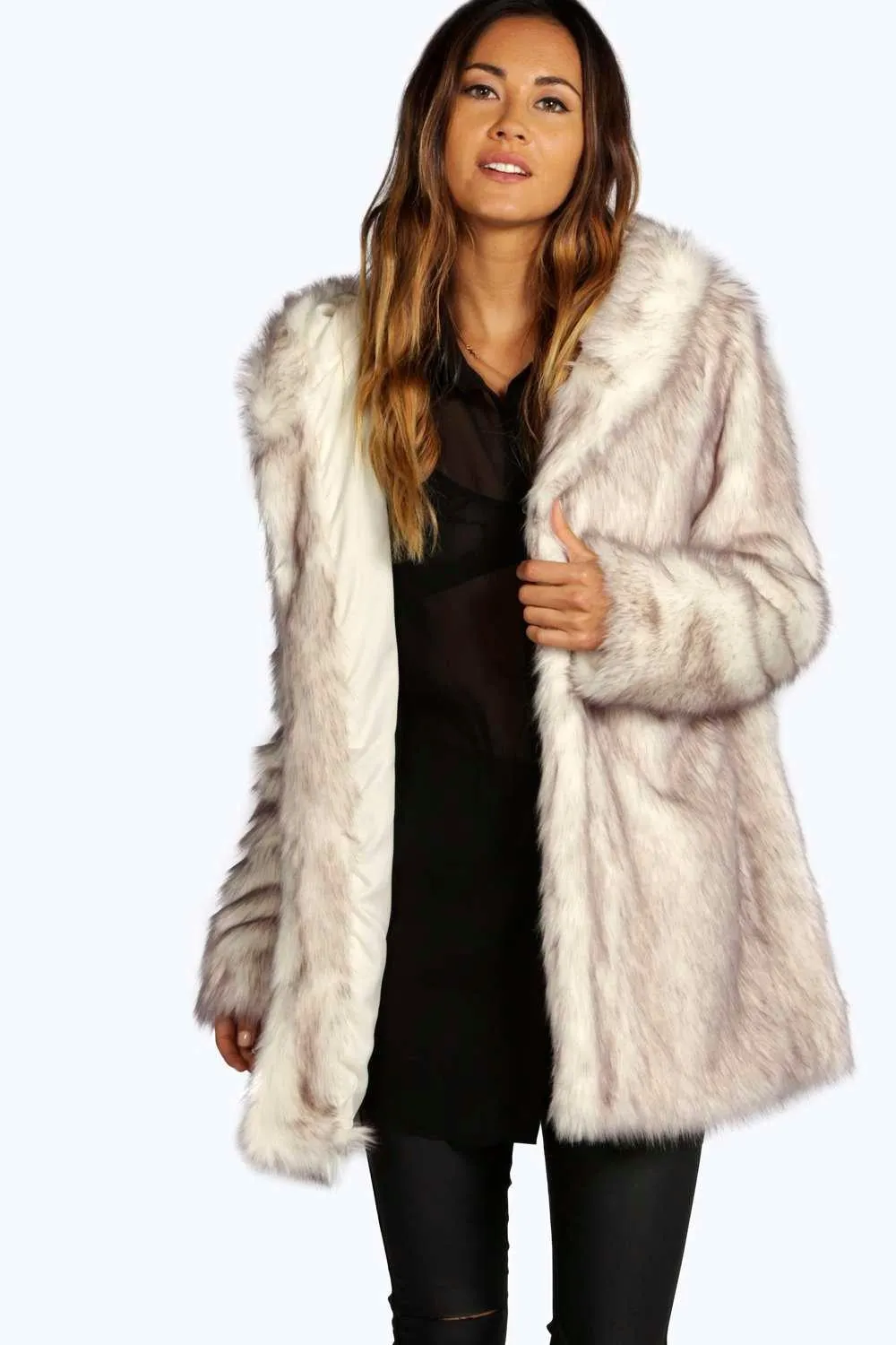 Boutique Hooded Faux Fur Coat