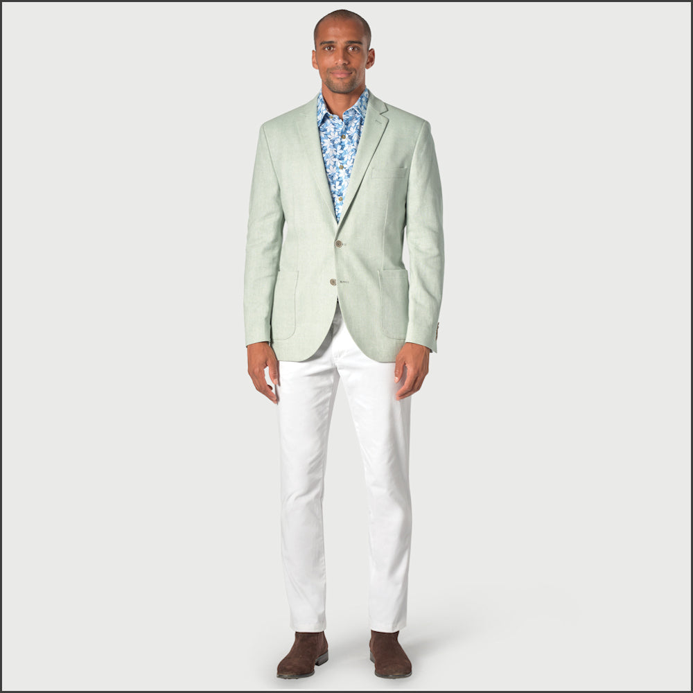 Brook Taverner Doherty Mint Cotton Linen Herringbone Jacket<><>