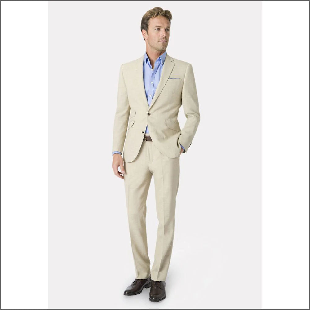 Brook Taverner Tailored Fit Natural Linen Mix Suit <><>Waist Coat Optional