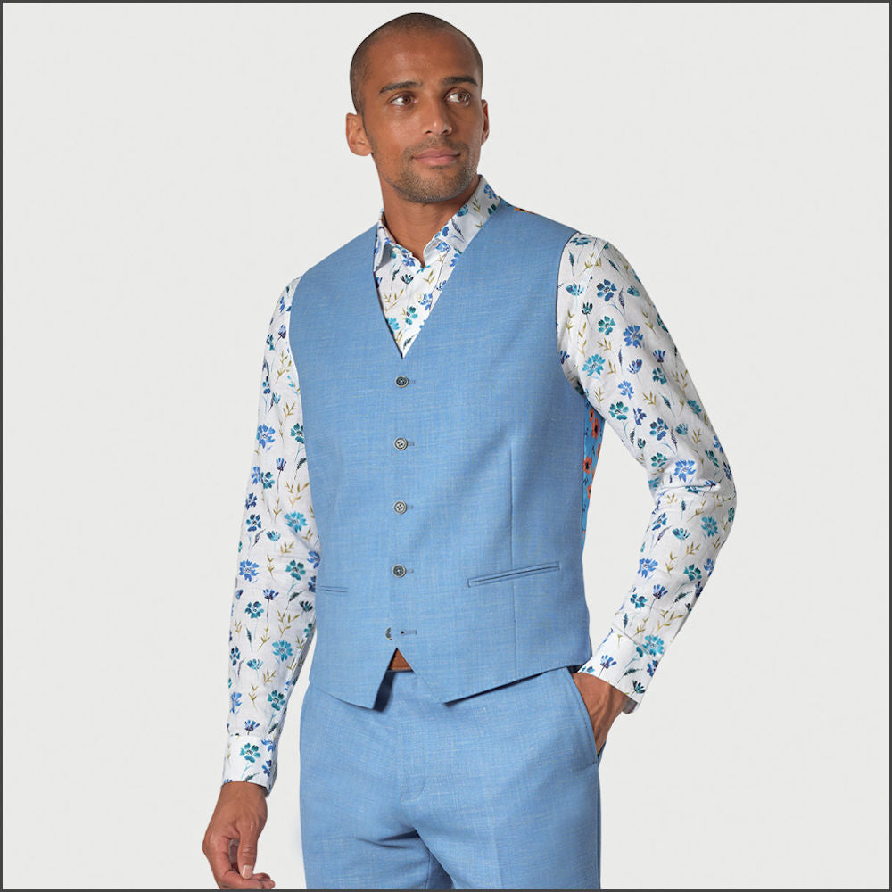 Brook Taverner Tailored Fit Sky Blue Linen Mix Suit <><>Waist Coat Optional.