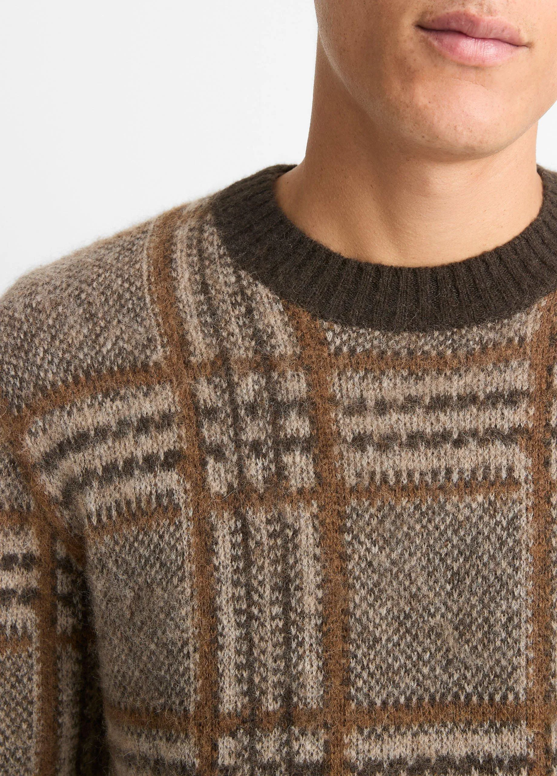 Brushed Glen Plaid Crew Neck Sweater