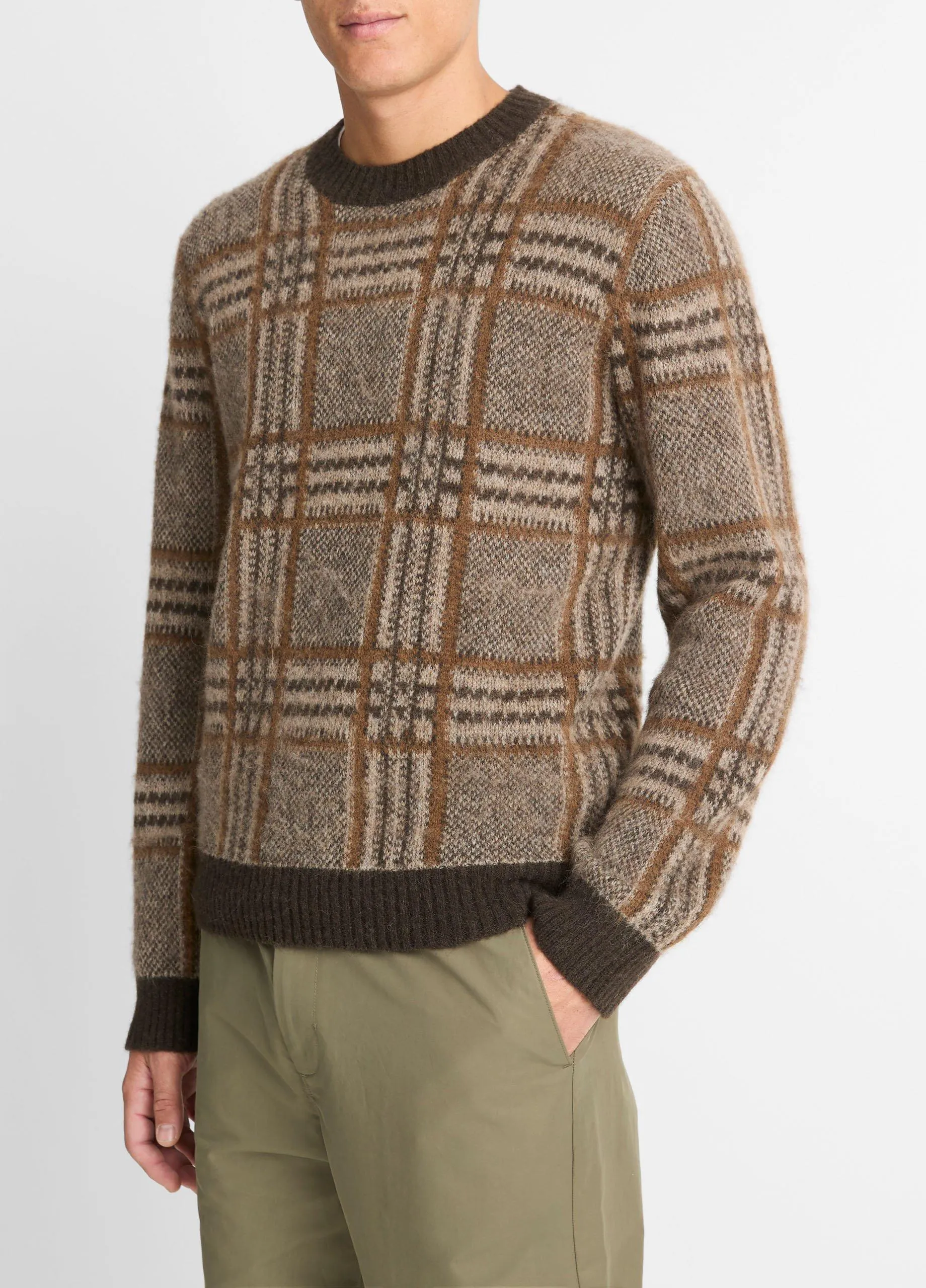 Brushed Glen Plaid Crew Neck Sweater