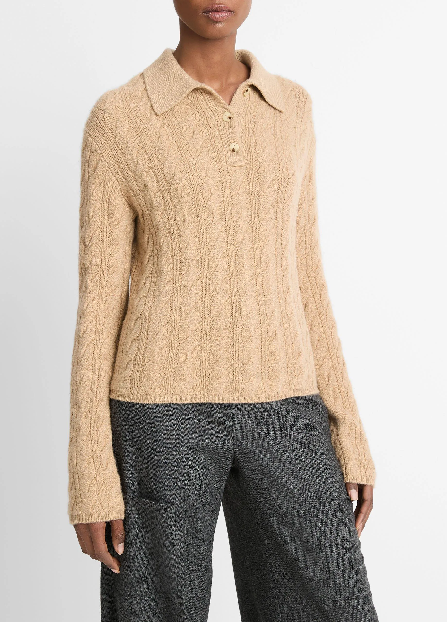 Cable-Knit Wool-Blend Polo Sweater