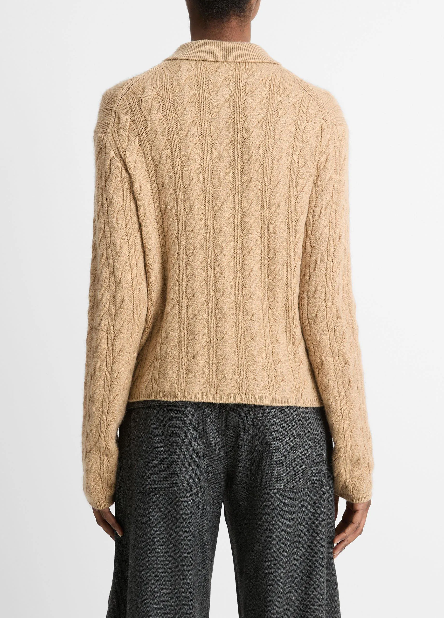 Cable-Knit Wool-Blend Polo Sweater