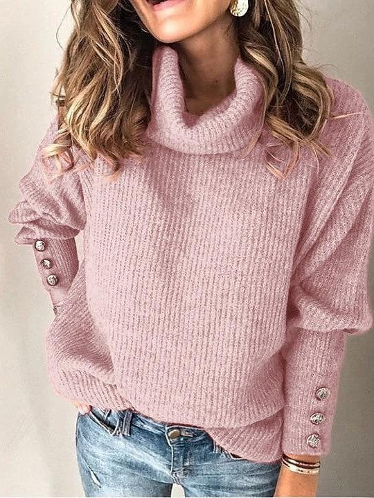 Classic Turtleneck Solid Color Sweatshirt Sweater for Women