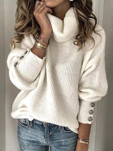 Classic Turtleneck Solid Color Sweatshirt Sweater for Women