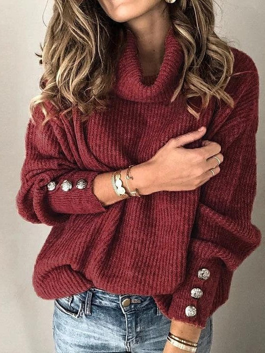 Classic Turtleneck Solid Color Sweatshirt Sweater for Women