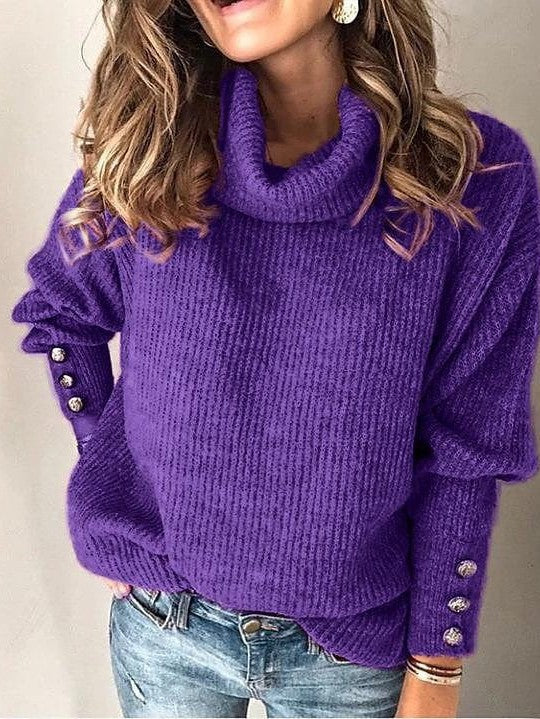 Classic Turtleneck Solid Color Sweatshirt Sweater for Women