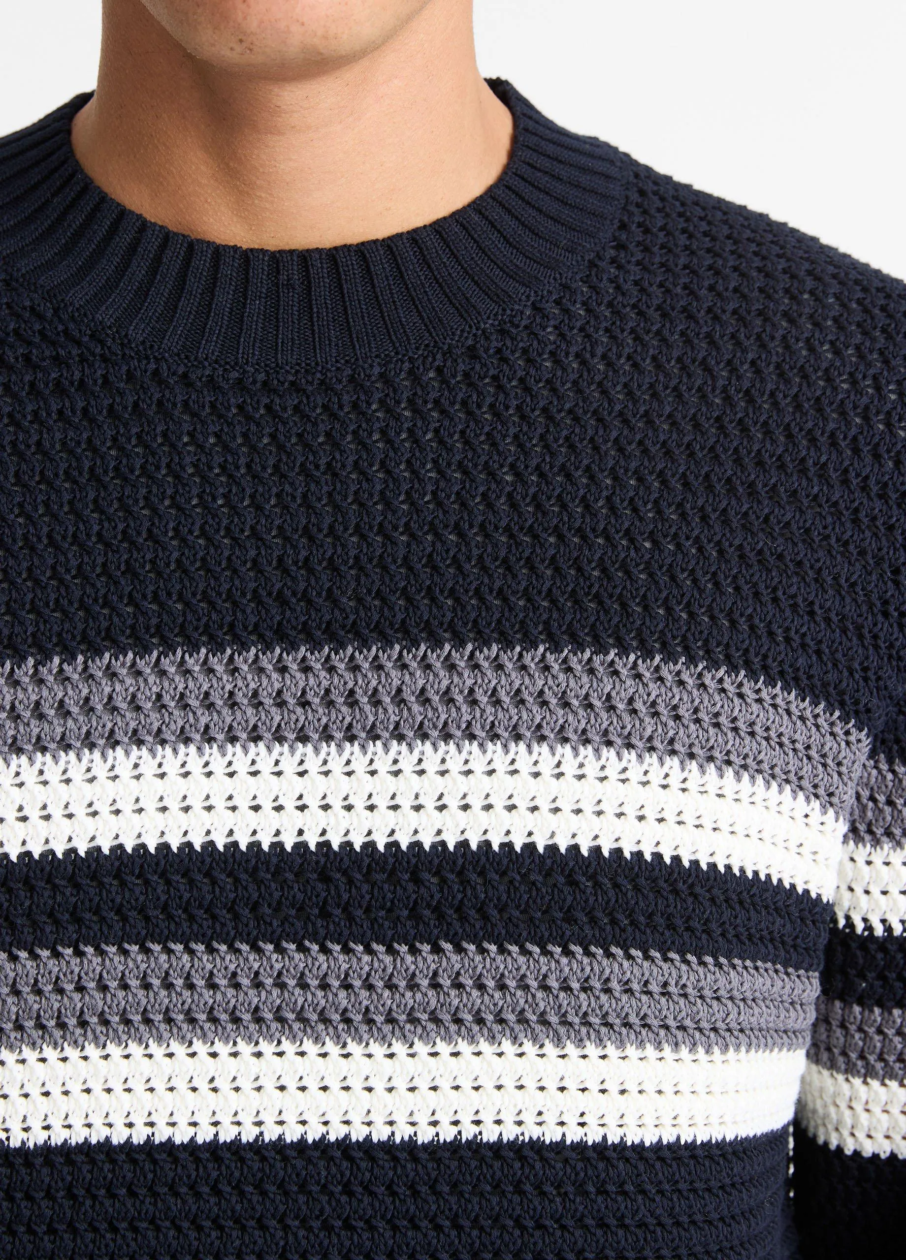 Crafted Crochet Striped Cotton Sweater