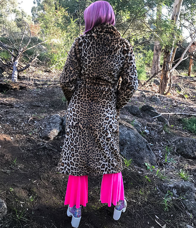 CRUELLA DEVILLE FAUX LEOPARD MAXI COAT  READY TO SHIP 