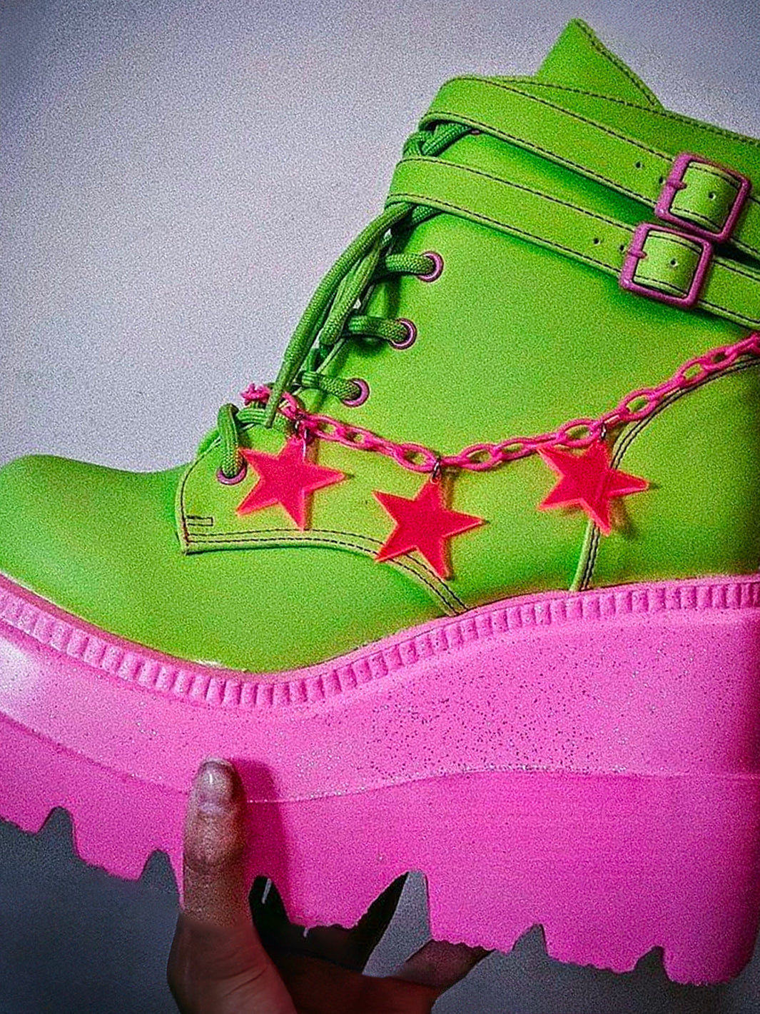 DEMONIA SHAKER-52 PLATFORM BOOTS - LIME REFLECTIVE  PRE ORDER 