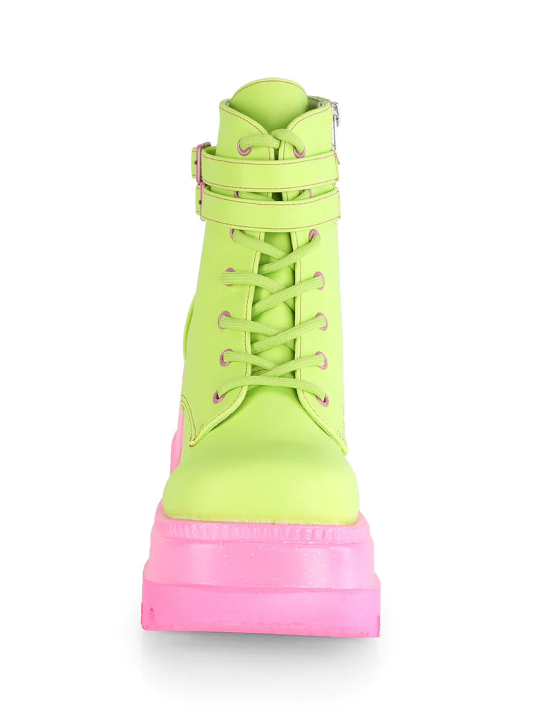 DEMONIA SHAKER-52 PLATFORM BOOTS - LIME REFLECTIVE  PRE ORDER 