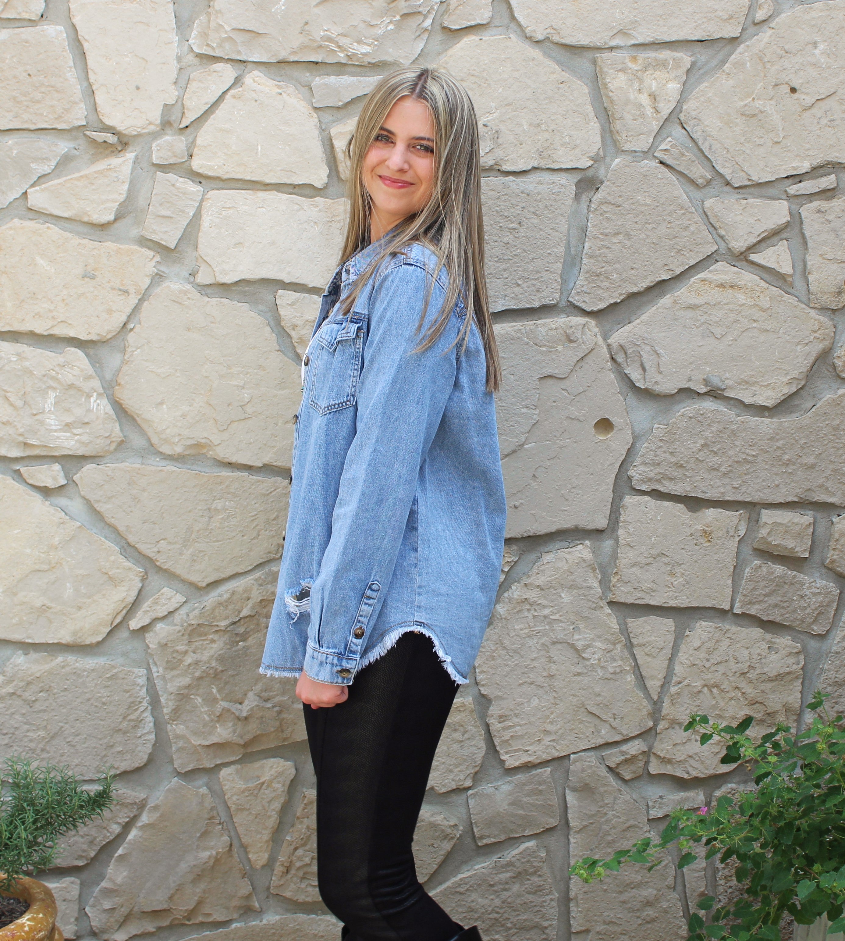 Denim Distressed Shirt Jacket