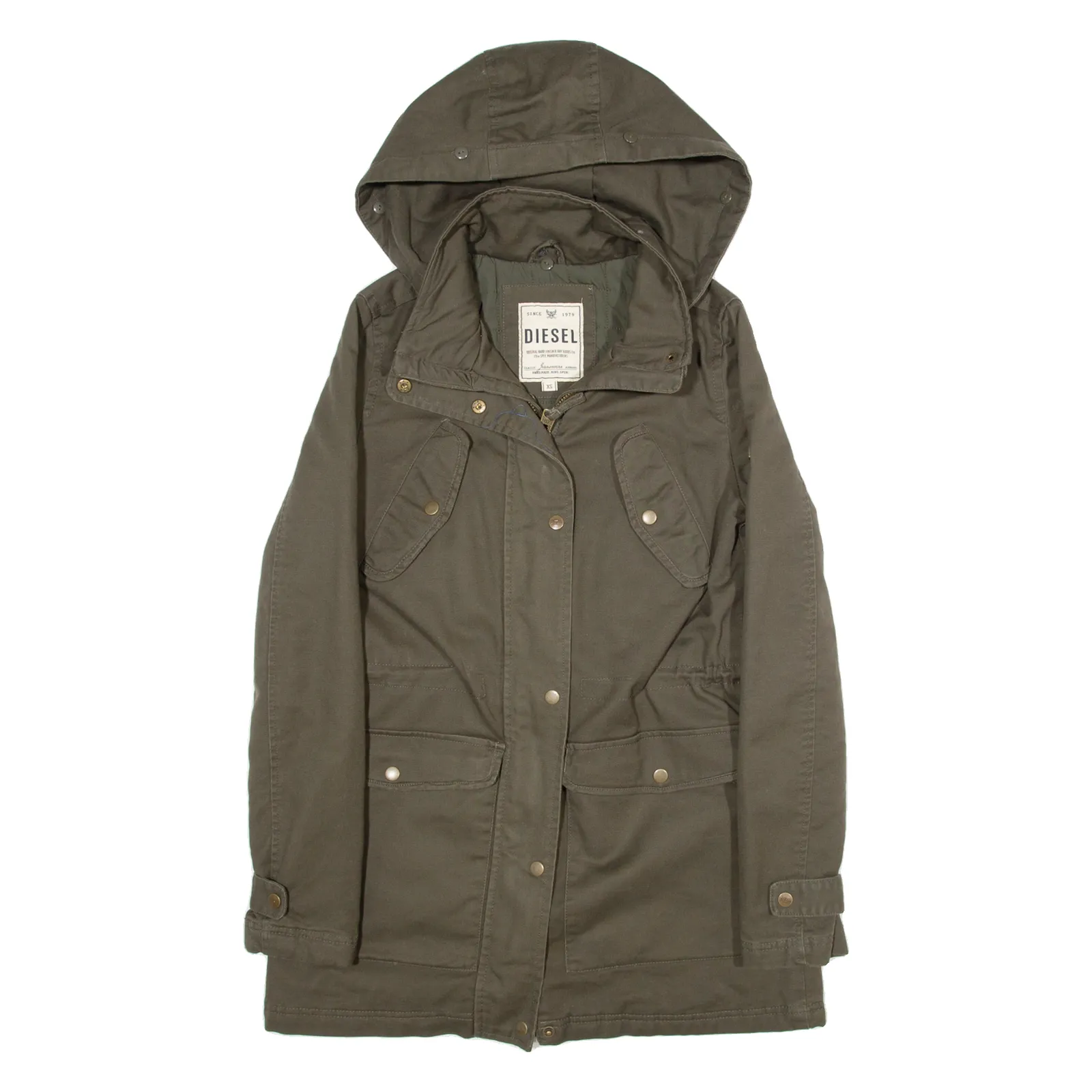 DIESEL Womens Parka Coat Green 90s Hooded XS