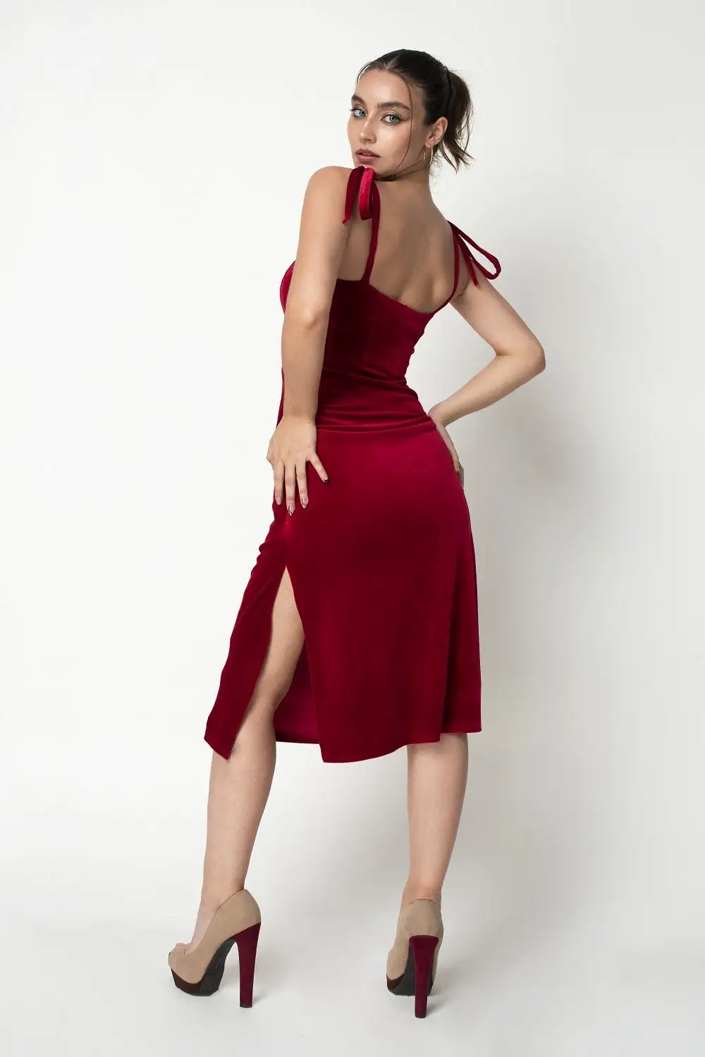 Double Second Red Corset Velvet Dress