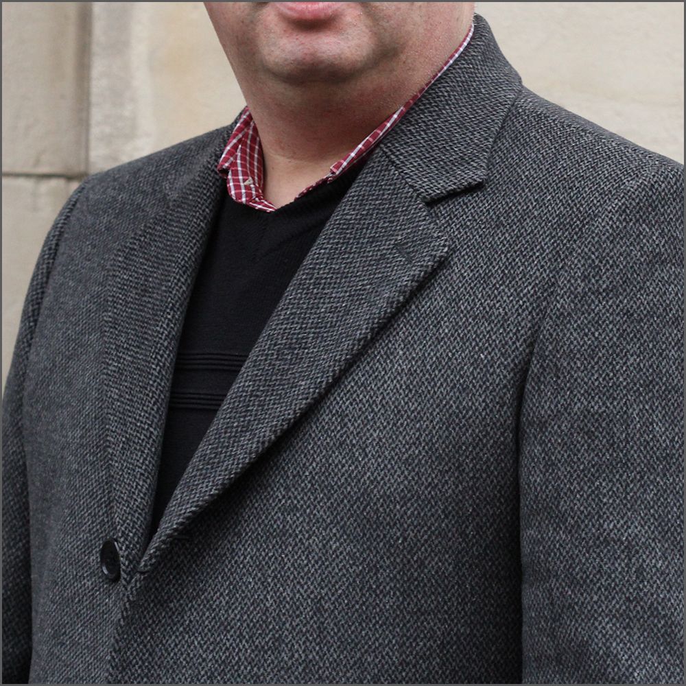 Douglas Karison Charcoal Grey Herringbone Coat<>