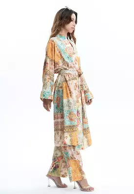 Ethnic Flower Printed Long Kimono