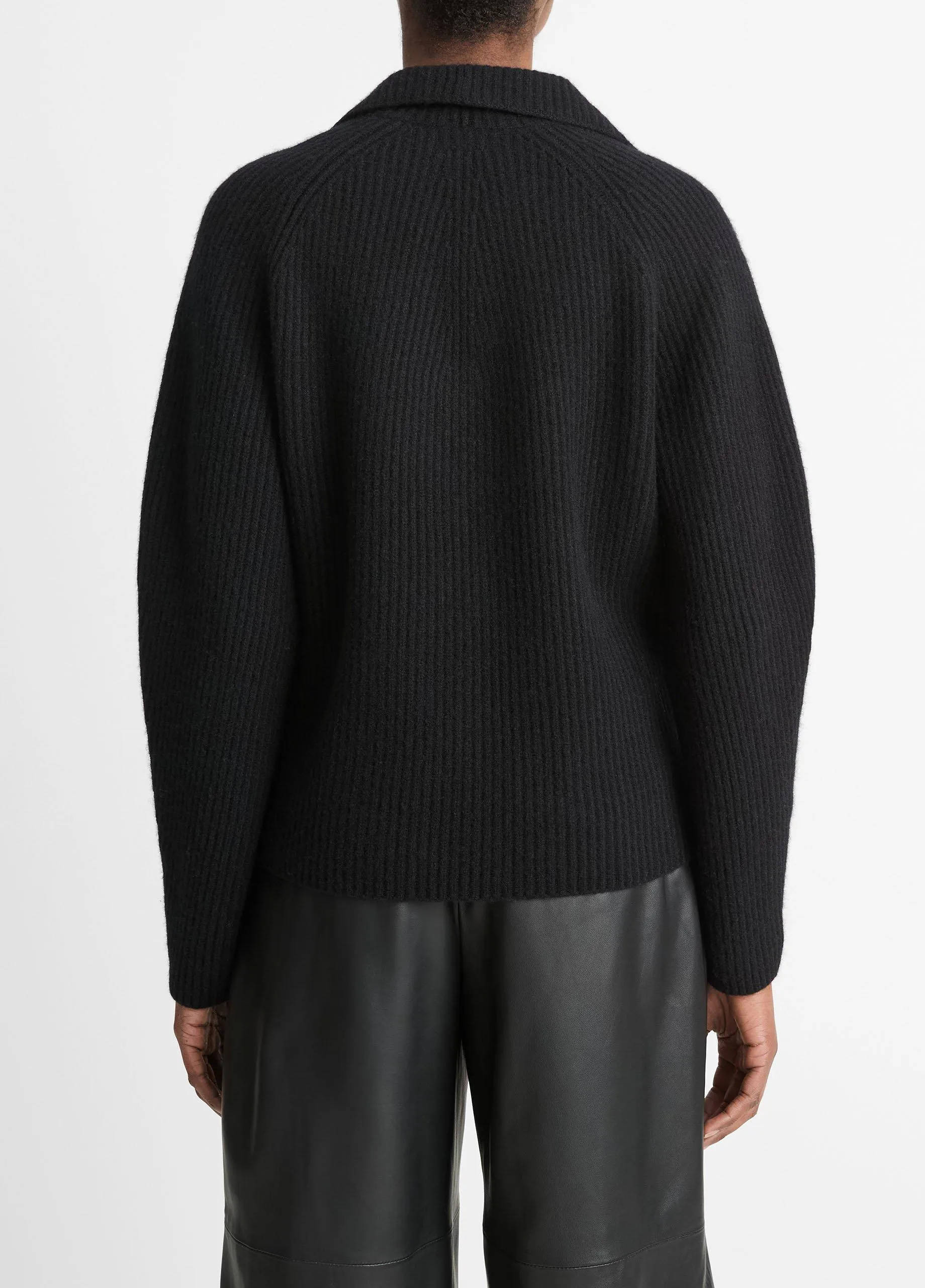 Faux-Leather-Trim Wool-Cashmere Polo Sweater