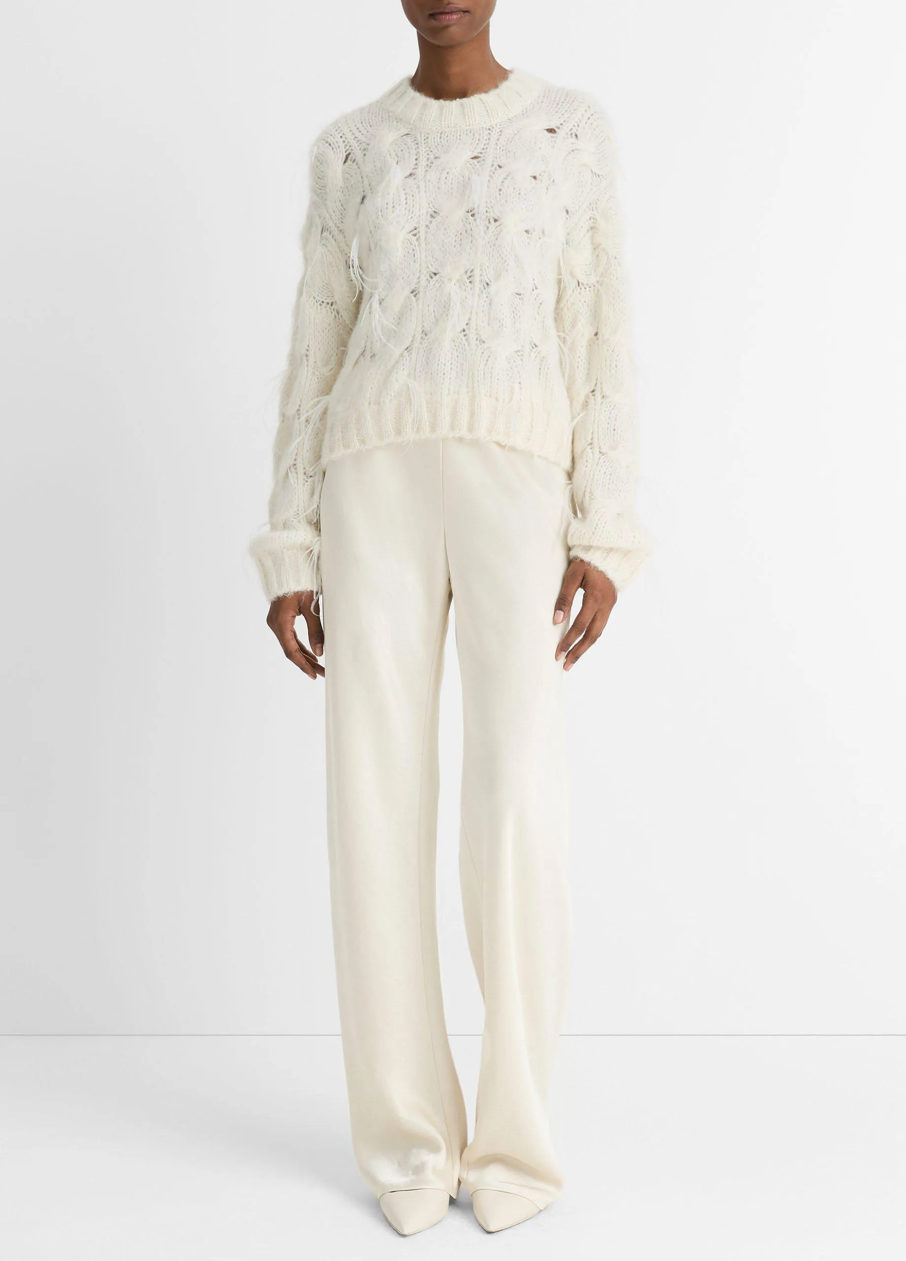 Feather-Appliquéd Italian Cable-Knit Sweater