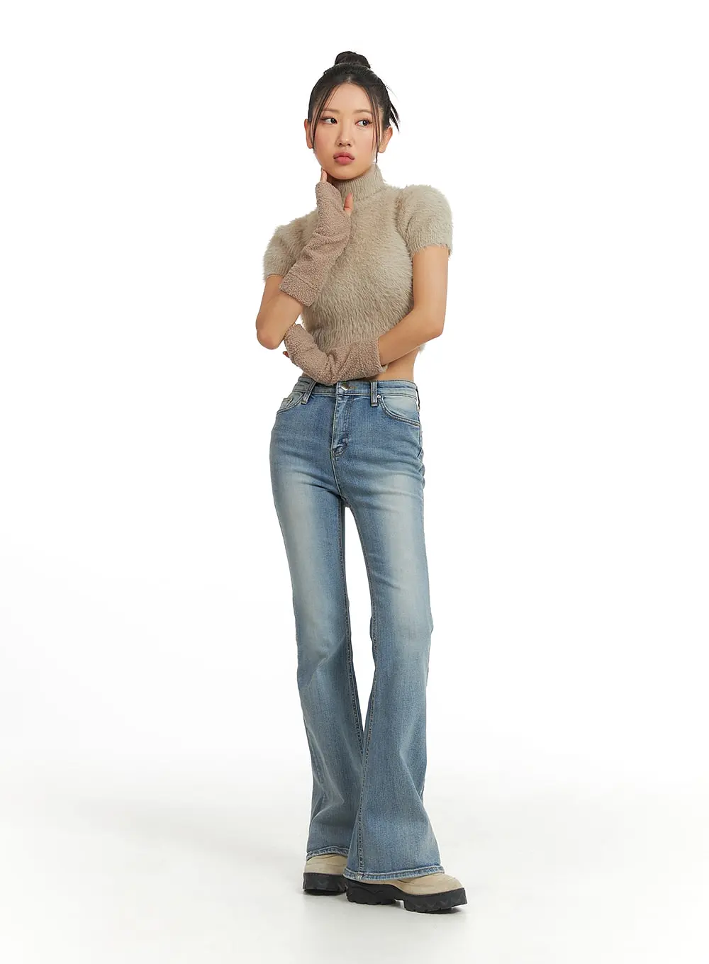 Fuzzy Turtleneck Short Sleeve Sweater CJ429