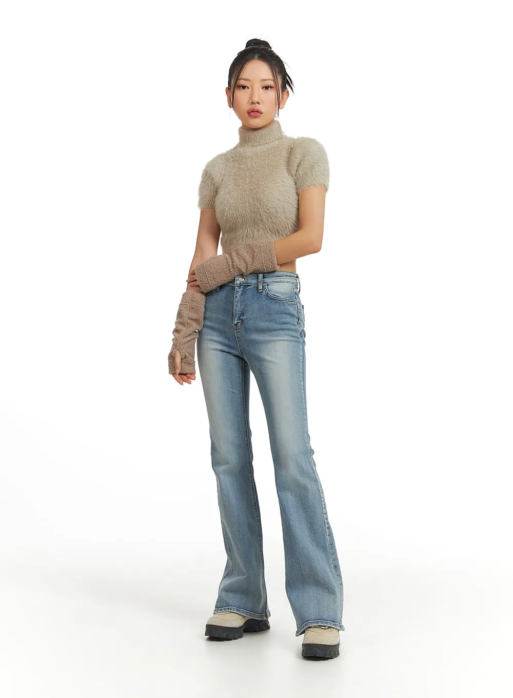 Fuzzy Turtleneck Short Sleeve Sweater CJ429