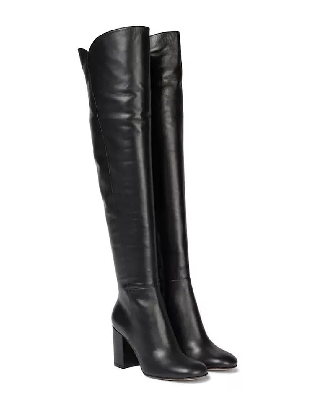 Genuine Leather Knee High Boots In Off White