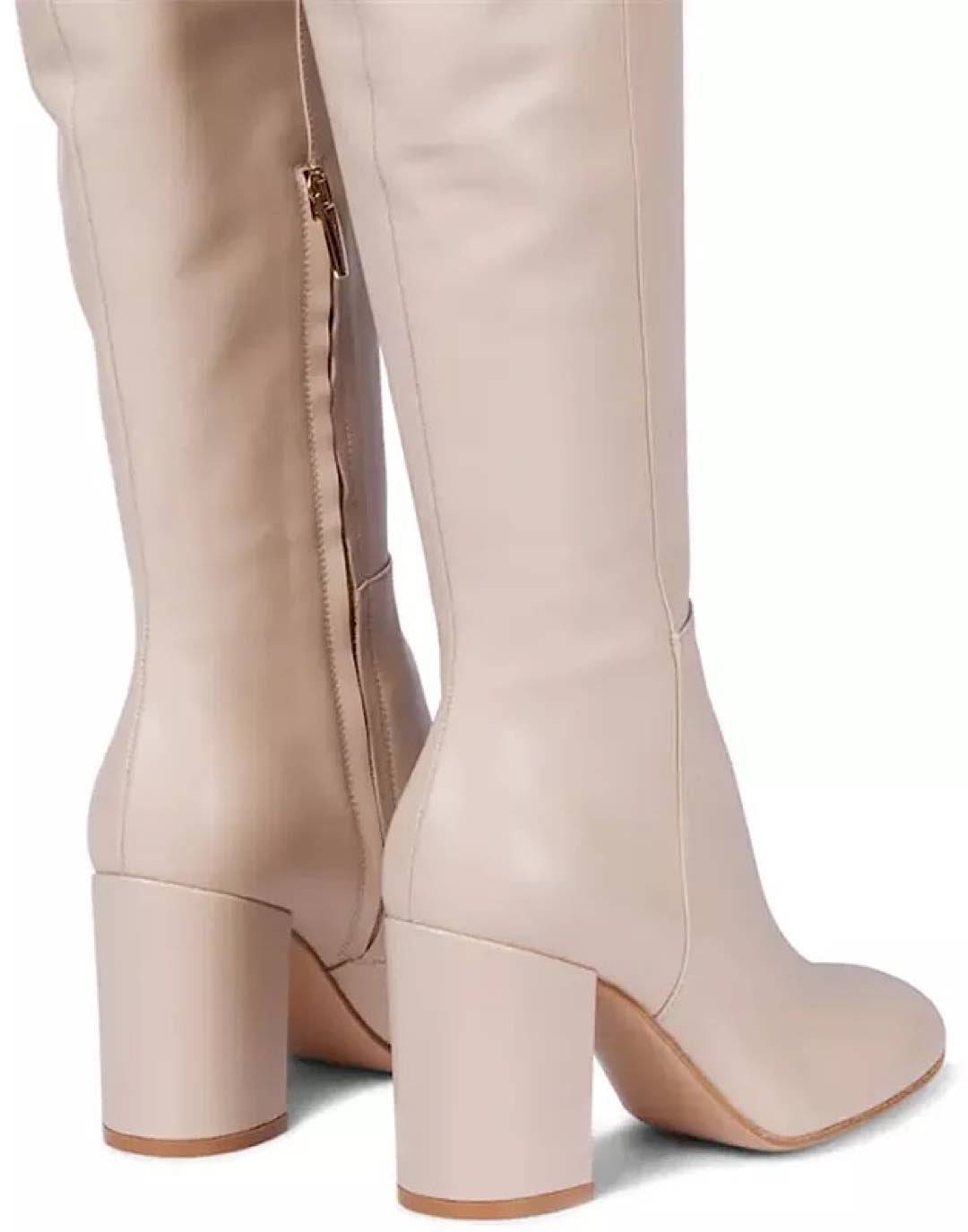 Genuine Leather Knee High Boots In Off White